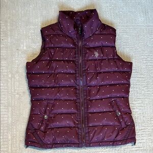 US Polo Assn Purple Polka Dot Puffer Vest Women’s Medium
